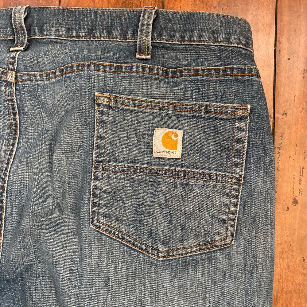 Carhartt Denim Jeans Mens 42x32 Blue Workwear Utility Chore Paint Speckled